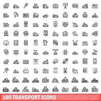 100 transport icons set, outline style vector