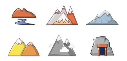 Mountains icon set, cartoon style vector