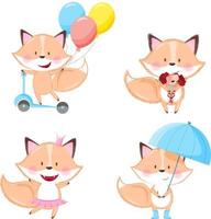 Set of cute fox, princess,  umbrella, flowers, scooter vector