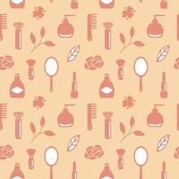 Seamless texture from cosmetics icons and floral elements, pattern, abstract background, wallpaper vector