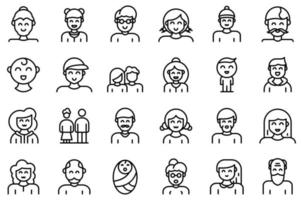 Generation icons set, outline style vector