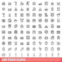 100 food icons set, outline style vector