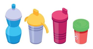 Sippy cup icons set, isometric style vector