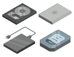 conjunto de iconos de disco duro, estilo isométrico
