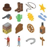 Cowboy icons set, isometric style vector