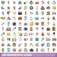 100 iconos de marketing, estilo de dibujos animados vector