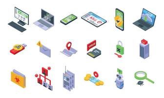 Antivirus icons set isometric vector. Malware bug vector