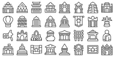 Myanmar icons set outline vector. Burma yangon vector