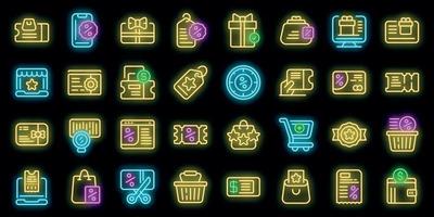 Online voucher icons set vector neon