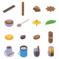 Cinnamon icons set, isometric style vector