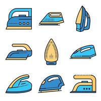 Smoothing-iron icons set line color vector