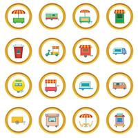 Street food kiosk vehicle icons circle vector