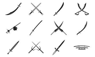 conjunto de iconos de espada, estilo simple vector