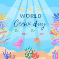 World ocean day concept flat illustration vector