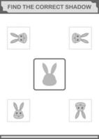 Find the correct shadow Rabbit face. Worksheet for kids vector