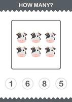 How Many Cow face. Worksheet for kids vector