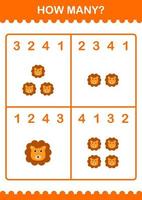 How Many Lion face. Worksheet for kids vector