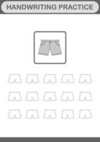 Handwriting practice with Shorts. Worksheet for kids vector