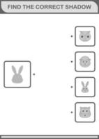 Find the correct shadow Rabbit face. Worksheet for kids vector