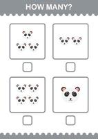 How Many Panda face. Worksheet for kids vector