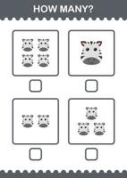 How Many Zebra face. Worksheet for kids vector