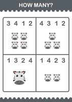 How Many Zebra face. Worksheet for kids vector