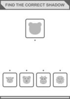 Find the correct shadow Bear face. Worksheet for kids vector