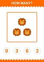 How Many Lion face. Worksheet for kids vector