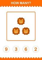 How Many Lion face. Worksheet for kids vector