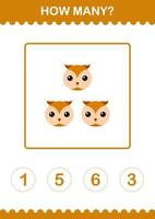 How Many Owl face. Worksheet for kids vector