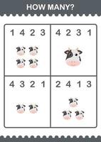 How Many Cow face. Worksheet for kids vector