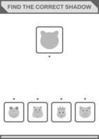 Find the correct shadow Pig face. Worksheet for kids vector