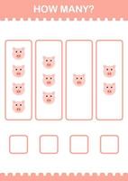 How Many Pig face. Worksheet for kids vector