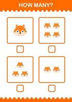 How Many Fox face. Worksheet for kids vector