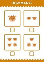 How Many Deer face. Worksheet for kids vector