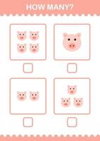 How Many Pig face. Worksheet for kids vector