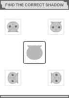 Find the correct shadow Owl face. Worksheet for kids vector