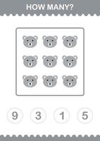 How Many Koala face. Worksheet for kids vector