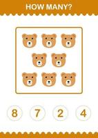 How Many Bear face. Worksheet for kids vector