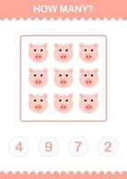 How Many Pig face. Worksheet for kids vector