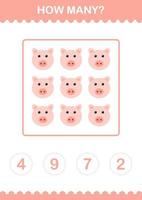 How Many Pig face. Worksheet for kids vector