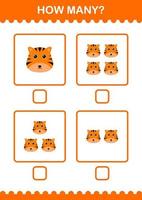 How Many Tiger face. Worksheet for kids vector