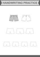 Handwriting practice with Shorts. Worksheet for kids vector