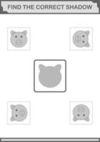 Find the correct shadow Pig face. Worksheet for kids vector