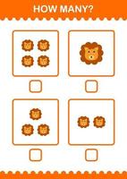 How Many Lion face. Worksheet for kids vector