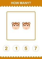 How Many Monkey face. Worksheet for kids vector
