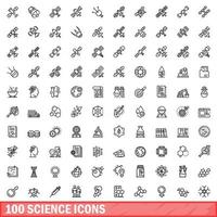 100 science icons set, outline style vector