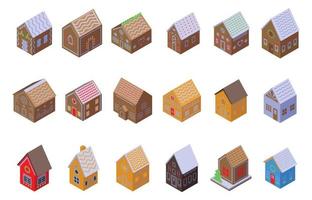 Gingerbread house icons set, isometric style
