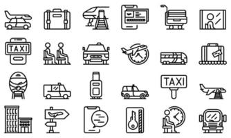 Airport transfer icons set, outline style vector