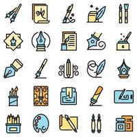 Calligraphy tools icons set vector flat